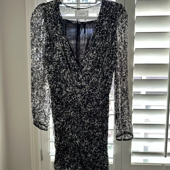 ba&sh Ezra Long Sleeve Dress in Black & White - Picture 6 of 6
